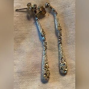 Women’s Earrings Silver Tone Rhinestones Formal Party Pierced 1 7/8” Dangle